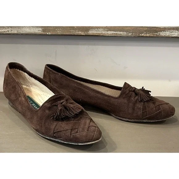 Cole‎ Haan Brown Suede Sz 8 AA Womens Quilted Tassel Fringe Loafer Flat Shoe - Picture 2 of 7